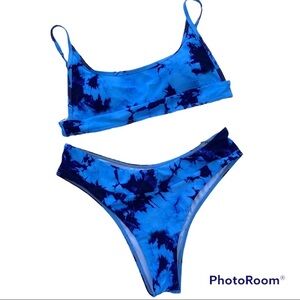 SHEIN Tie Dye Blue Bikini Bathing Suit, Size Medium